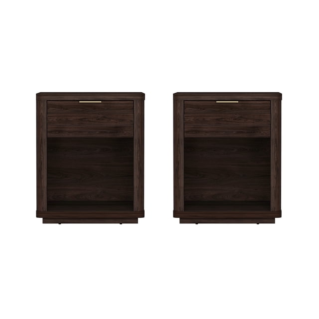 Table de Nuit Moderne Evelyn avec 2 Tiroirs à Extension Complète, Brun - Ensemble de 2