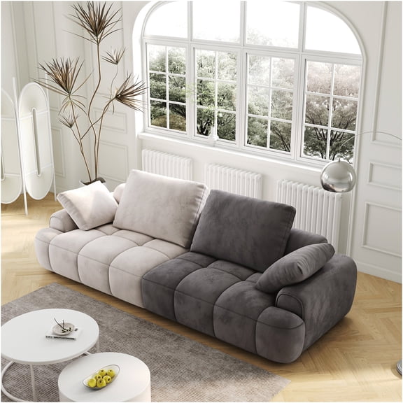 JERFIT Modern 3-Seater Sofa Couch with Upholstered Fabric for Living Room, Beige and Grey Two-Tone Chenille, Easy Assembly