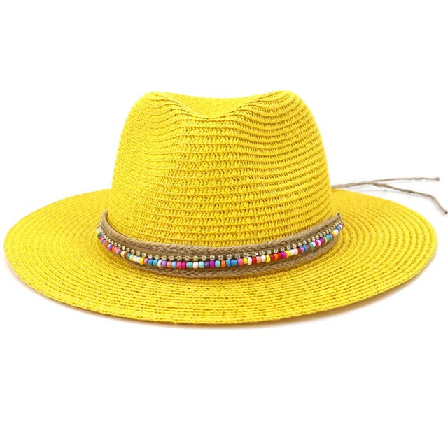 CoCopeaunt HT3653 Spring Summer Sun Hat Women Beads Band Fedoras Panama