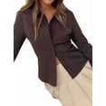 thumbnail image 2 of Women'S Button Down Shirts Striped Long Sleeve Collared Casual Work Blouses Tops Trendy Outfits Dark Brown L, 2 of 9