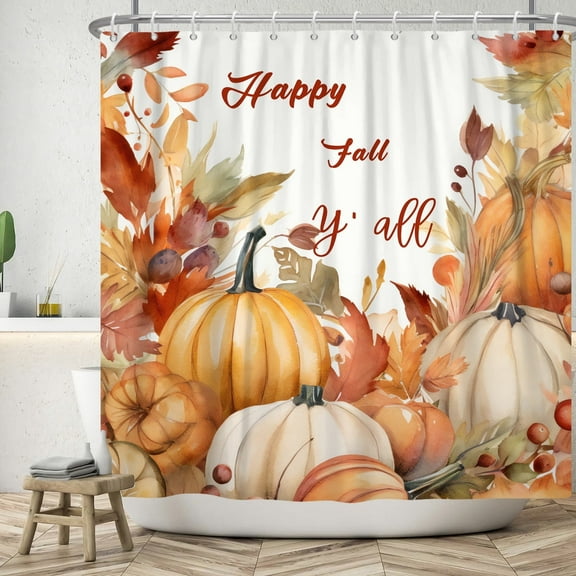 MIZHONA Thanksgiving Pumpkins Shower Curtain,Fall Leaves Shower Curtain for Bathroom 72Wx78L Inch Fabric Bathroom Decoration Bath Curtains