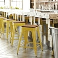thumbnail image 2 of Flash Furniture Kai Commercial Grade 24" High Backless Yellow Metal Indoor-Outdoor Counter Height Stool with Teak Poly Resin Wood Seat, 2 of 12