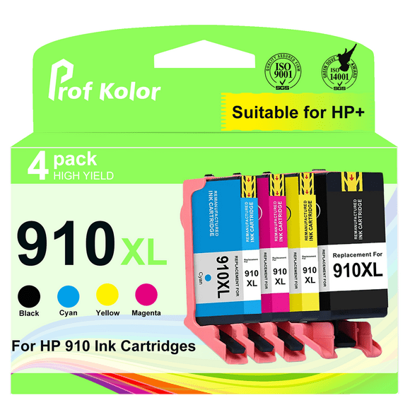 910 Ink Cartridges Combo Pack | for 910 HP Ink | 910 HP Printer Ink | 4 Pack, Black, Cyan, Magenta, Yellow