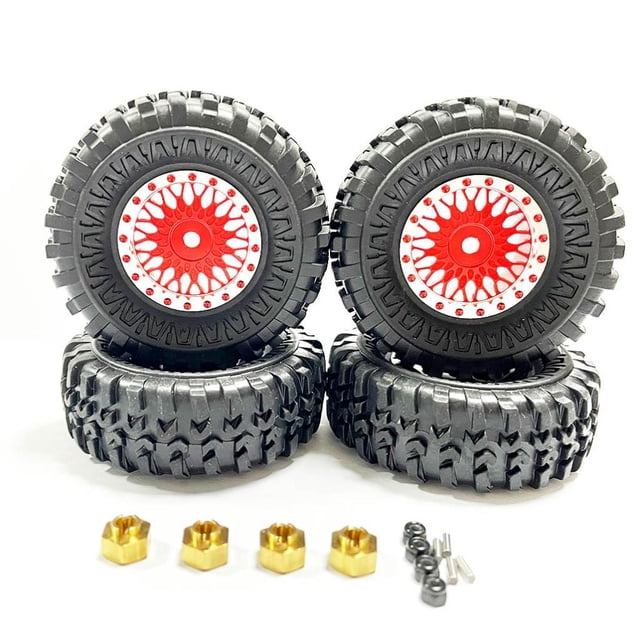 Vogacara RCGOFFLOW-llantas de plástico resistentes al desgaste, 4 piezas, neumáticos para llantas de control remoto 1/24, neumático Axial Kits de construcción modelo Rojo
