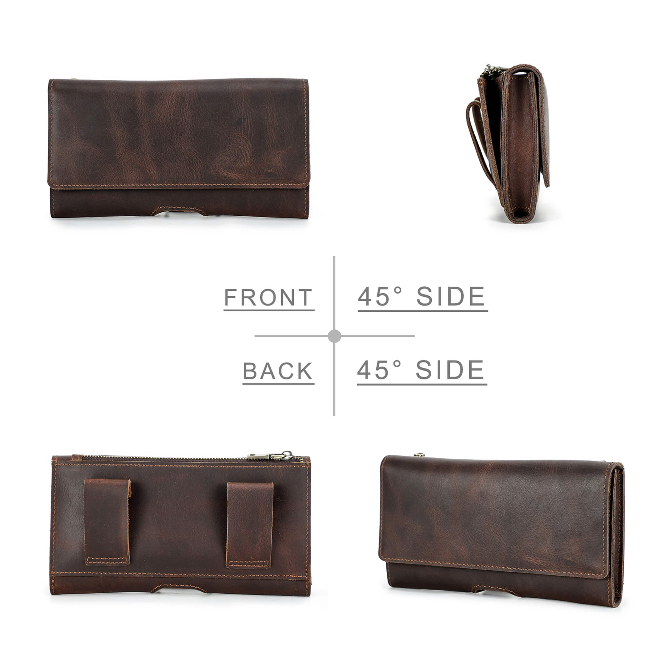 Contact's Leather Waist Case With Belt Clip for 6.7'' Phone , Travel Small Waist Belt Pouch ,Phone Pocket Card Holder, Valentine Gift, Coffee