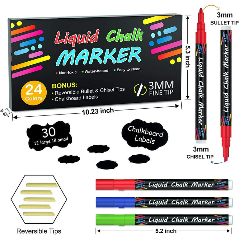Shuttle Art Chalk Markers, 24 Vibrant Colors Liquid Chalk Markers Pens for  Chalkboards, Windows, Glass, Cars, Erasable, 3mm Reversible Fine Tip with
