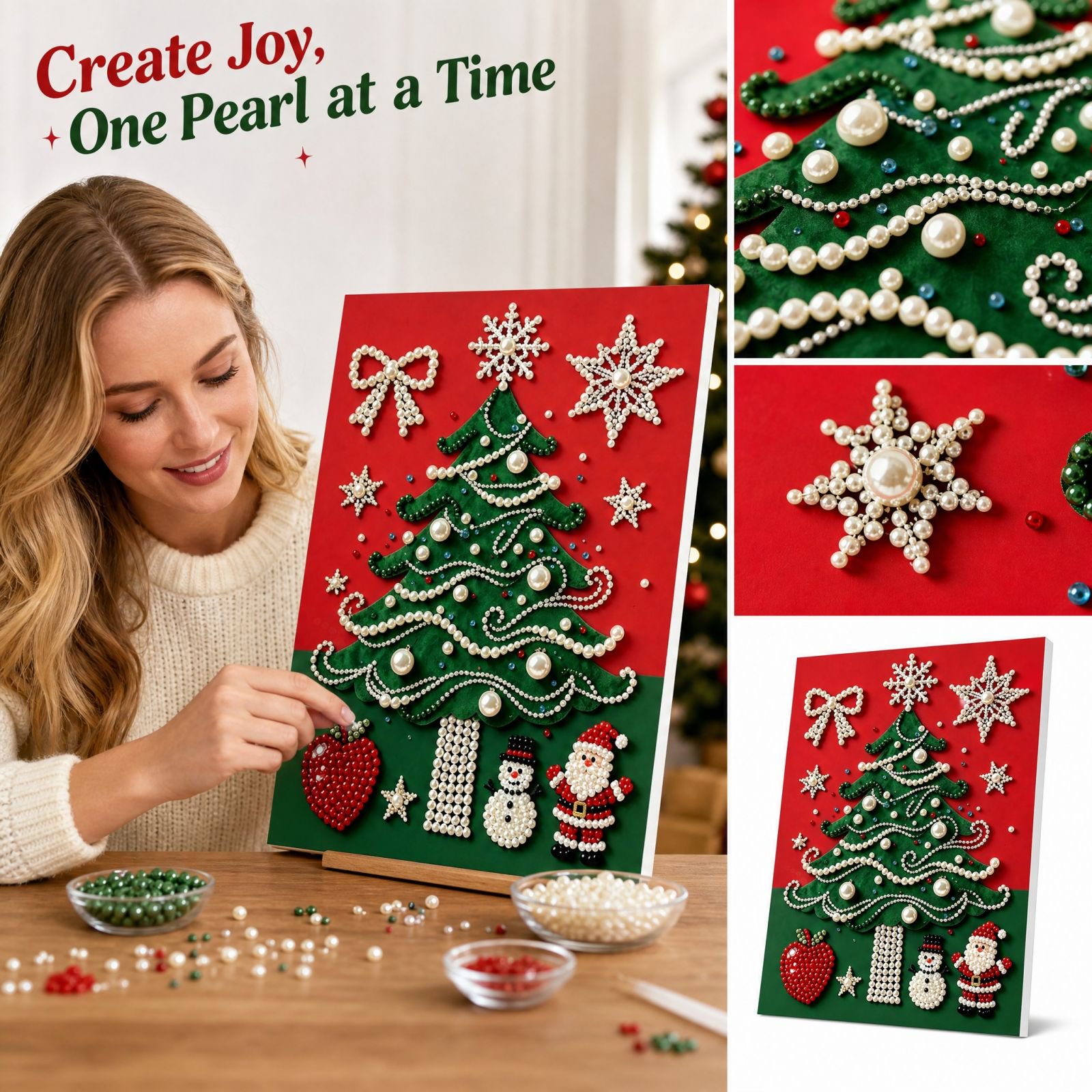 Christmas Diamond Art Painting Kit for Adults Pearl Art Craft Kit Festive Holiday Wall Decor and Beginner Friendly Diy Project