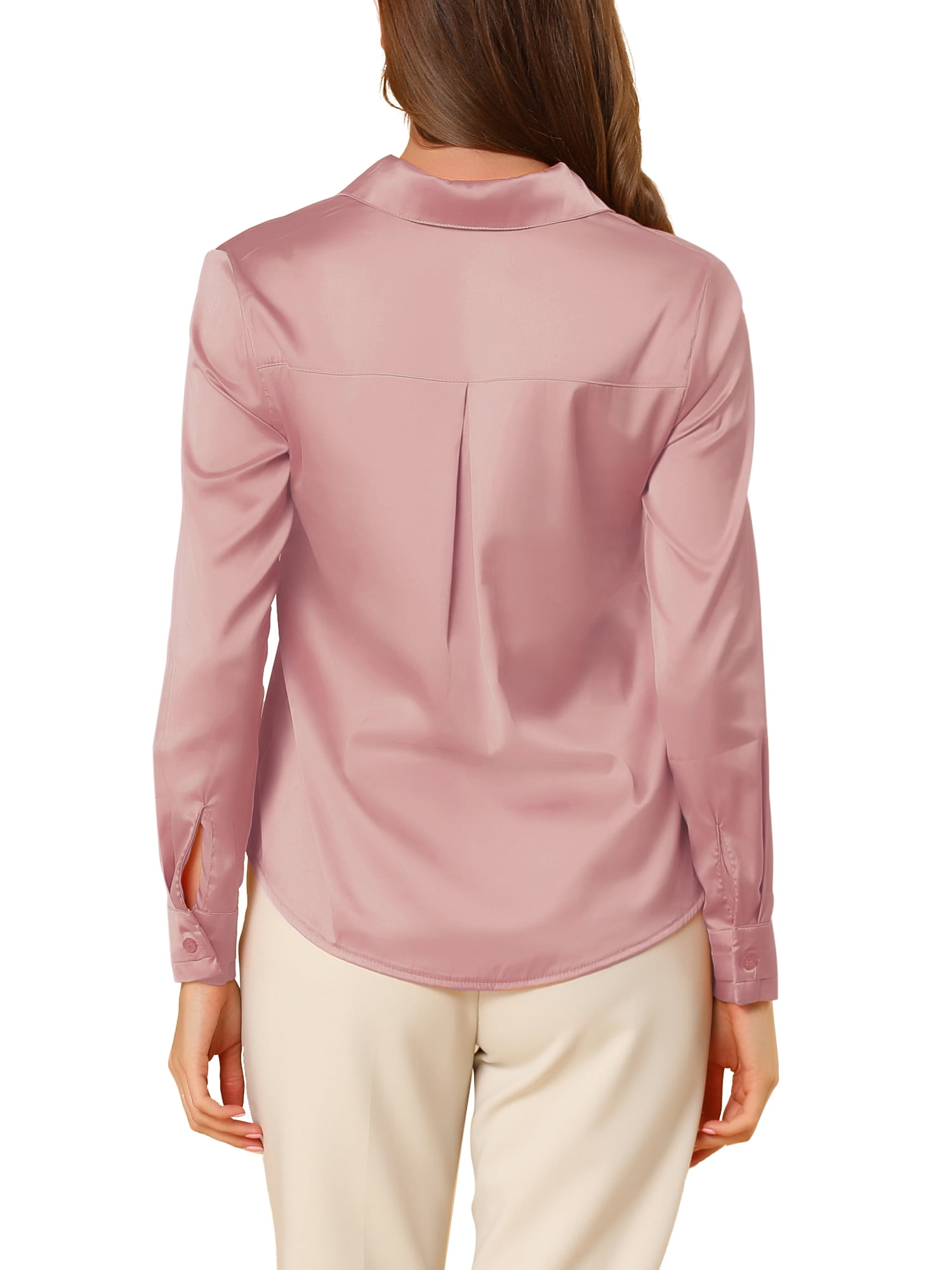 DARING DIVA Women's V Neck Classic Work Office Long Sleeve Shirt L Dusty Pink