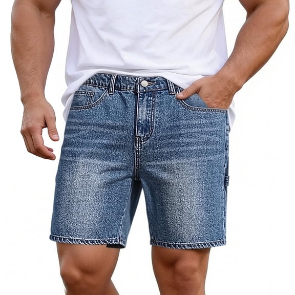 BVOFAR Jean Shorts for Men Classic Relaxed Fit Straight Leg Denim Shorts 5 Inch Inseam Elastic Waist Jorts Hip Hop Streetwear Light Blue M