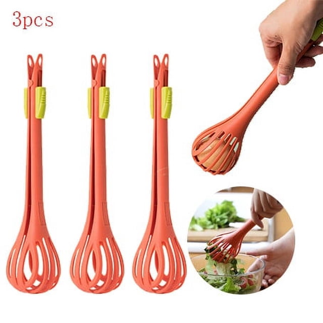 Pinzas y Batidor de Alimentos 2 En 1, Batidor Multifuncional (2023), Pinzas de Mano para Pan, Pinzas de Plástico Portátiles para Pan, Kit Multifuncional para Pasta (3 Piezas)