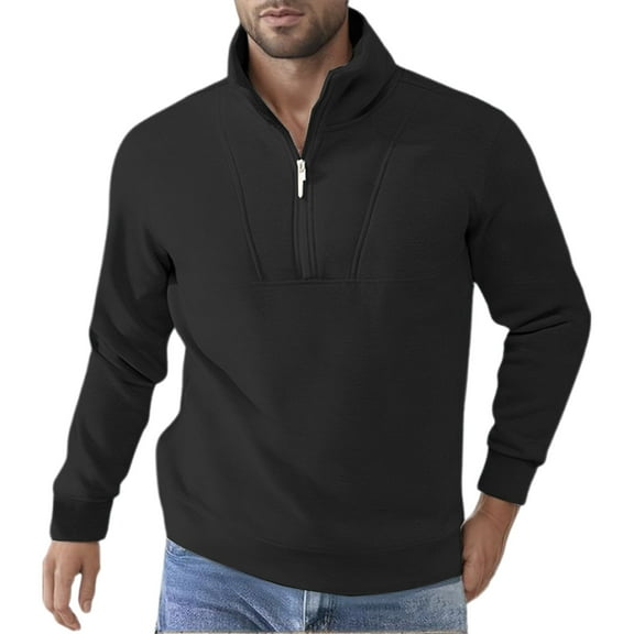 XIAONU Mens Sweatshirts Half Zip Stand Collar Pullover Sweatshirt Long Sleeve Casual Hoodless Solid Color Top For Daily Wear Outdoor Activities
