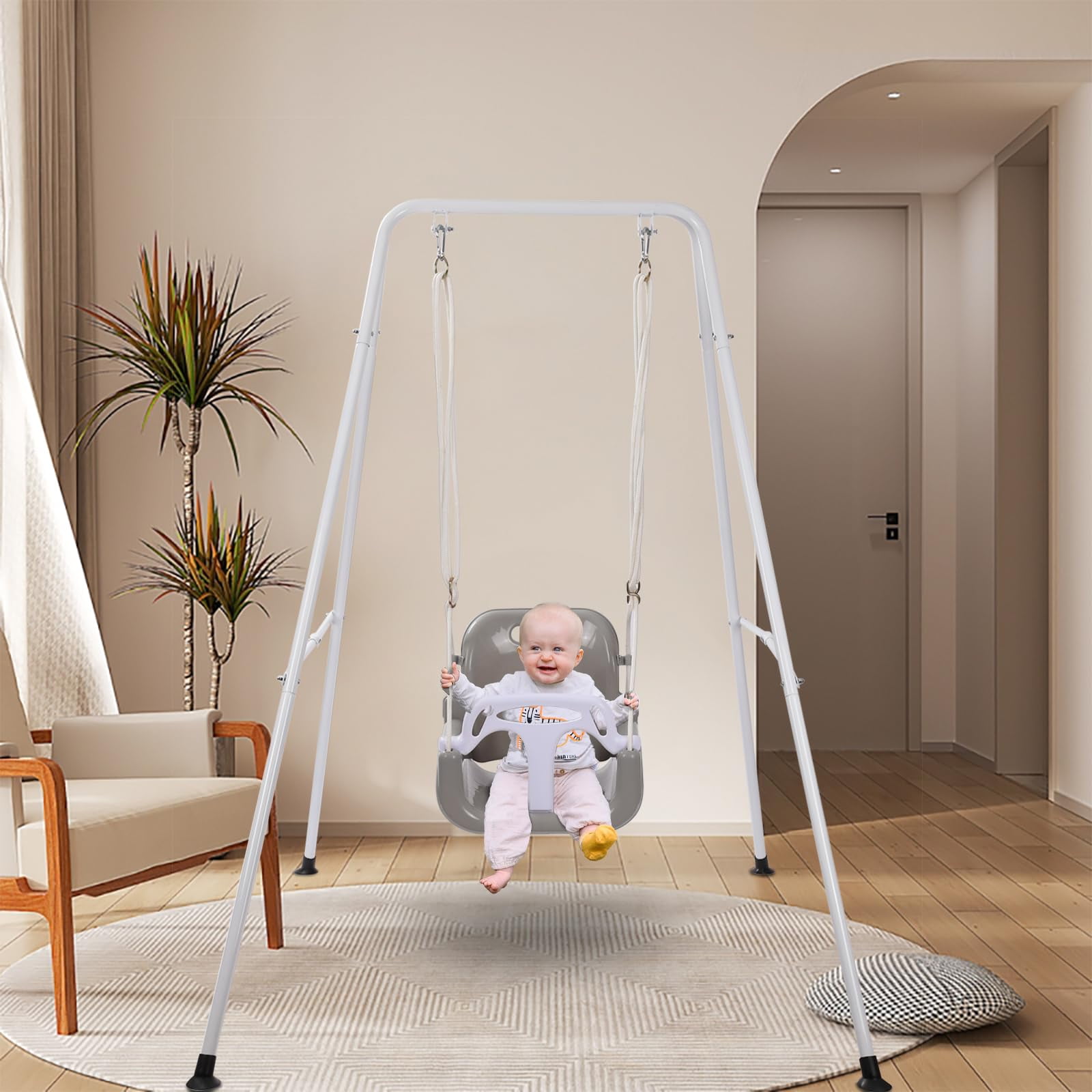 G TALECO GEAR 3-in-1 Toddler Swing Sets for Backyard, Comfy Baby Swing Outdoor Indoor, Kids Swing with Metal Stand, Gray