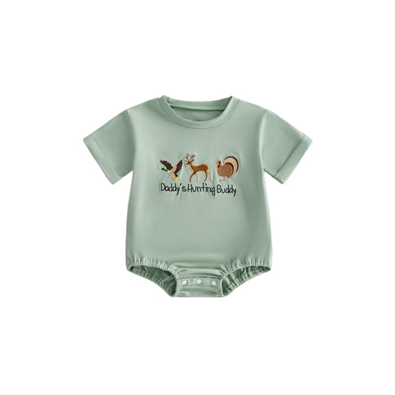 BemeyourBBs Newborn Baby Boy Duck Hunting Outfit Summer Bubble Romper Infant Cute Letter Animal Embroidery Short Sleeve Round Neck Bodysuit Jumpsuit