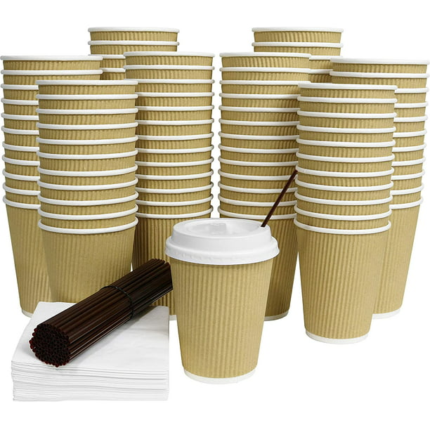 100 Sets] Disposable Coffee Cups with Lids 12 Oz Hot Paper Coffee 