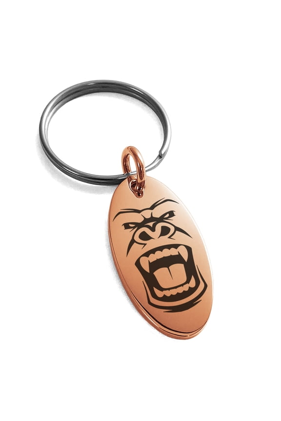 Stainless Steel Formidable Kong Gorilla Engraved Small Oval Charm Keychain Keyring