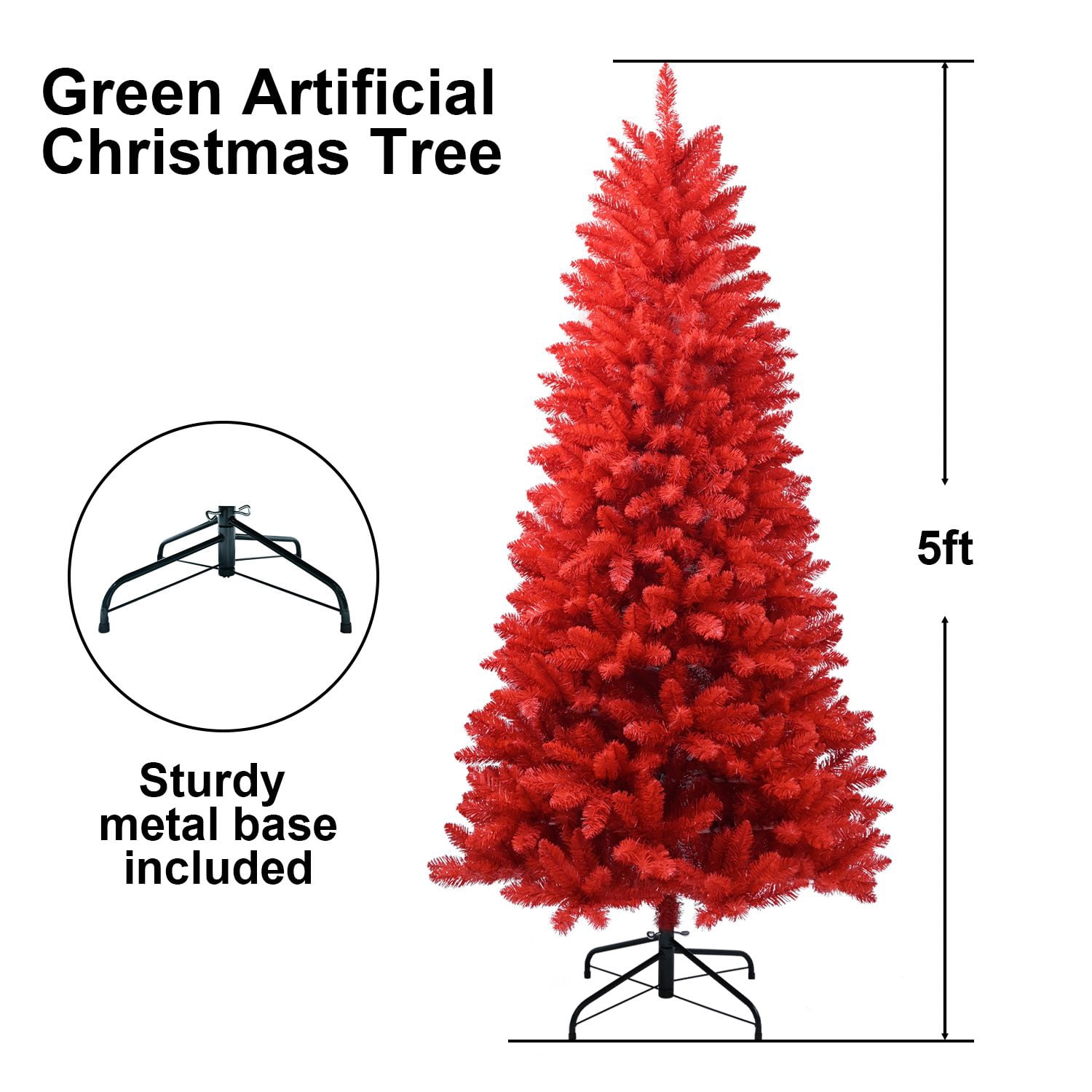 5FT Artificial Red Christmas Tree with 624 Branch Tips for Halloween Holiday Decor Indoor Outdoor