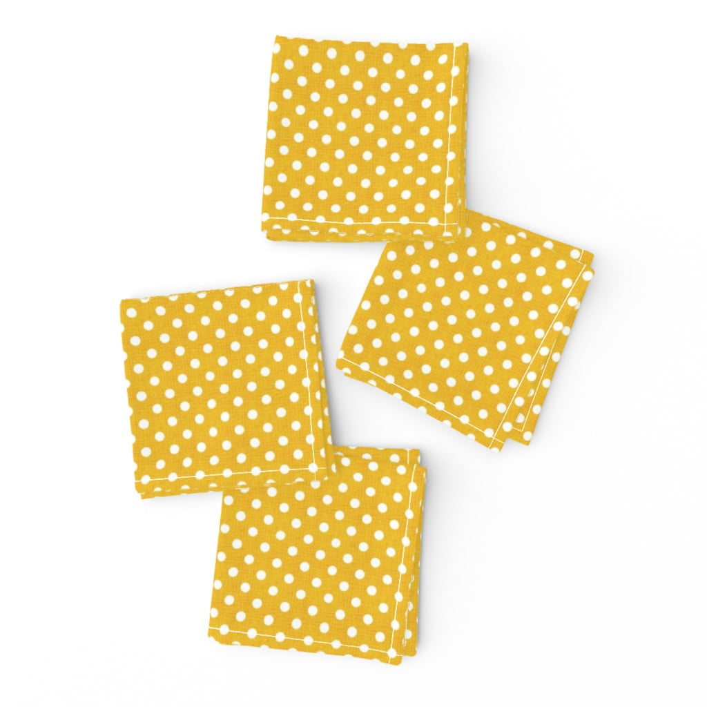 Yellow Polka Dot White Spots Polka Cotton Dinner Napkins by Roostery Set of 2