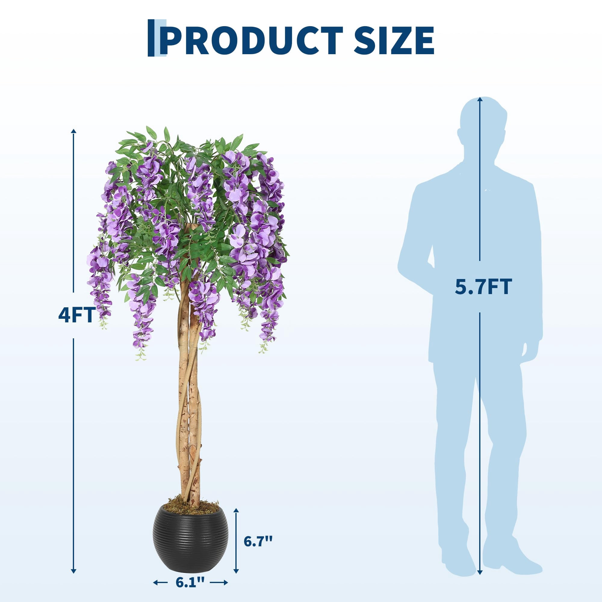 Huisuilinss Artificial Purple Blossom Tree,Artificial Purple Bean Flower Tree,Potted Faux Flower Tree,Silk Faux Plant Fake Tree With Double Trunk,Hanging Vine,Moss For Office Wedding Photo Backdrop