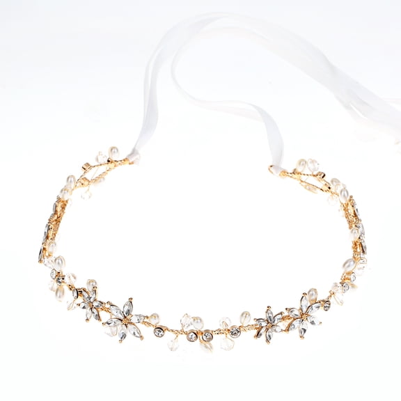 NAMZI Bridal Flower Wedding Hair Pins Crystal Pearl Hair Combs Clips Headpiece Gold Wedding Hair Accessories Jewelry with Rhinestone for Brides Bridesmaids Women Girls (Gold)