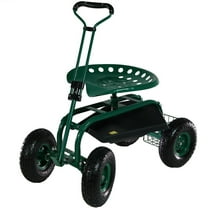 Sunnydaze Steel Rolling Garden Cart Scooter with Swivel Seat and Steering Handle, Green
