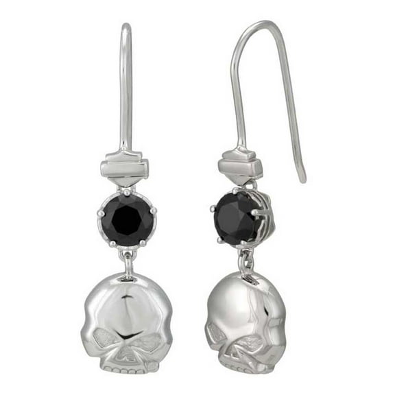 Harley-Davidson Women's Skull & Stone Drop Earrings, Sterling Silver HDE0519, Harley Davidson