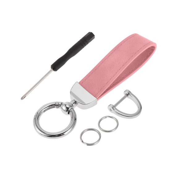 Unique Bargains Car Keychain Universal Key Chain with Ring for Key Fobs for Home Zinc Alloy Silver Tone Pink 1 Set