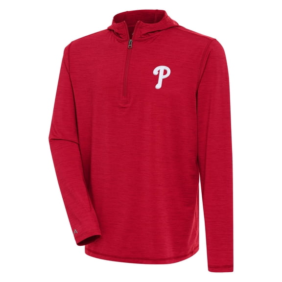 Men's Antigua Heather Red Philadelphia Phillies Tidy Quarter-Zip Hoodie
