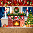 thumbnail image 3 of Festive Design Christmas Banner Decorative Stockings Wreath Holiday Fireplace Decoration for Family Gathering Winter Festive Indoor Celebration, 3 of 9
