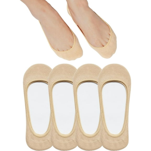Low Cut Socks for Women 4 Pack Size 5-8 Non-slip Cotton Moisture Wicking No Show Socks for Flats Shoes(Nude)