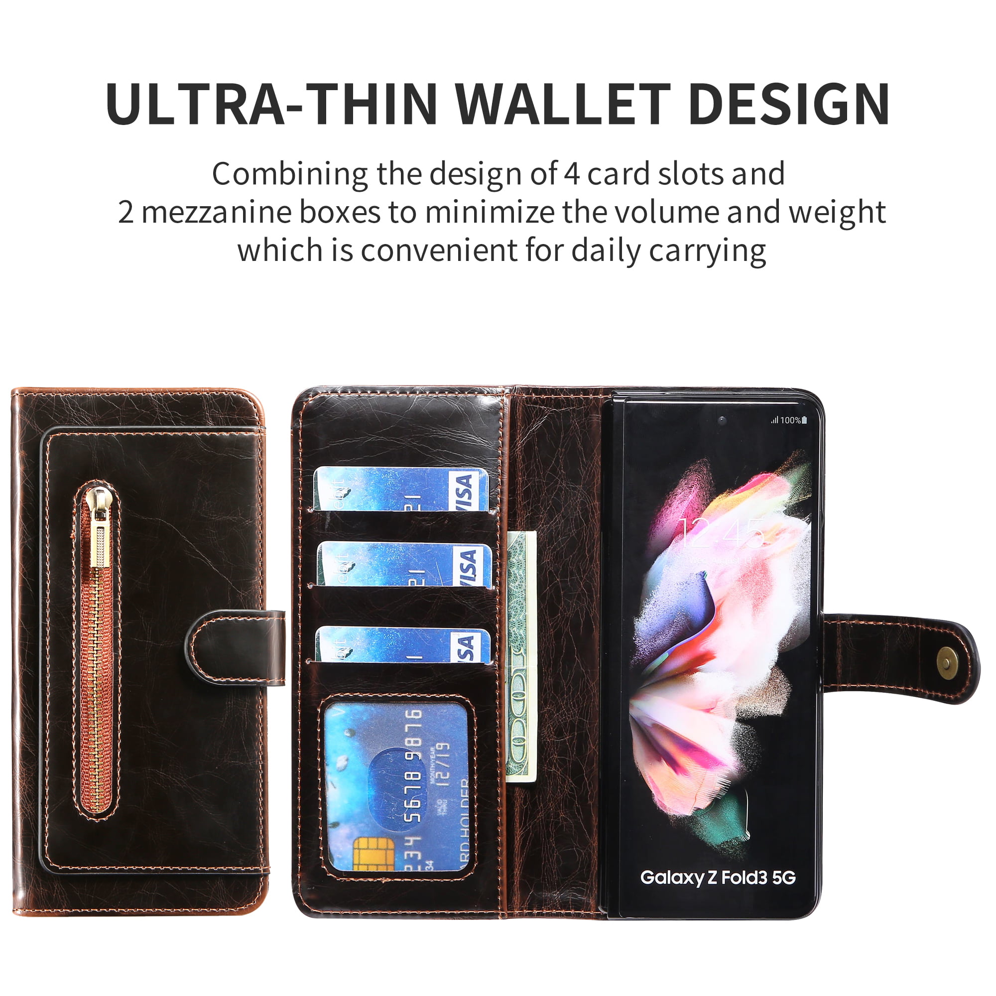 Nalacover Wallet Case for Samsung Galaxy Z Fold 3, [15 Card Slots] [Zipper  Pocket] Vintage PU Leather Flip Folio Cover with Magnetic [Wrist Strap]  [Kickstand] Skin-Feeling Shockproof Case,Blue 