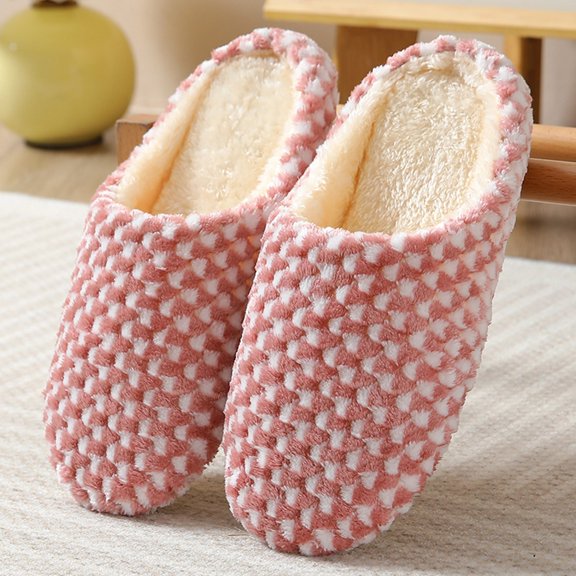 Huowey Womens Slippers Fuzzy House Polka Dot Pattern Cozy Slippers Closed Toe Soft Sole Warm Winter Shoes,Size 10.5
