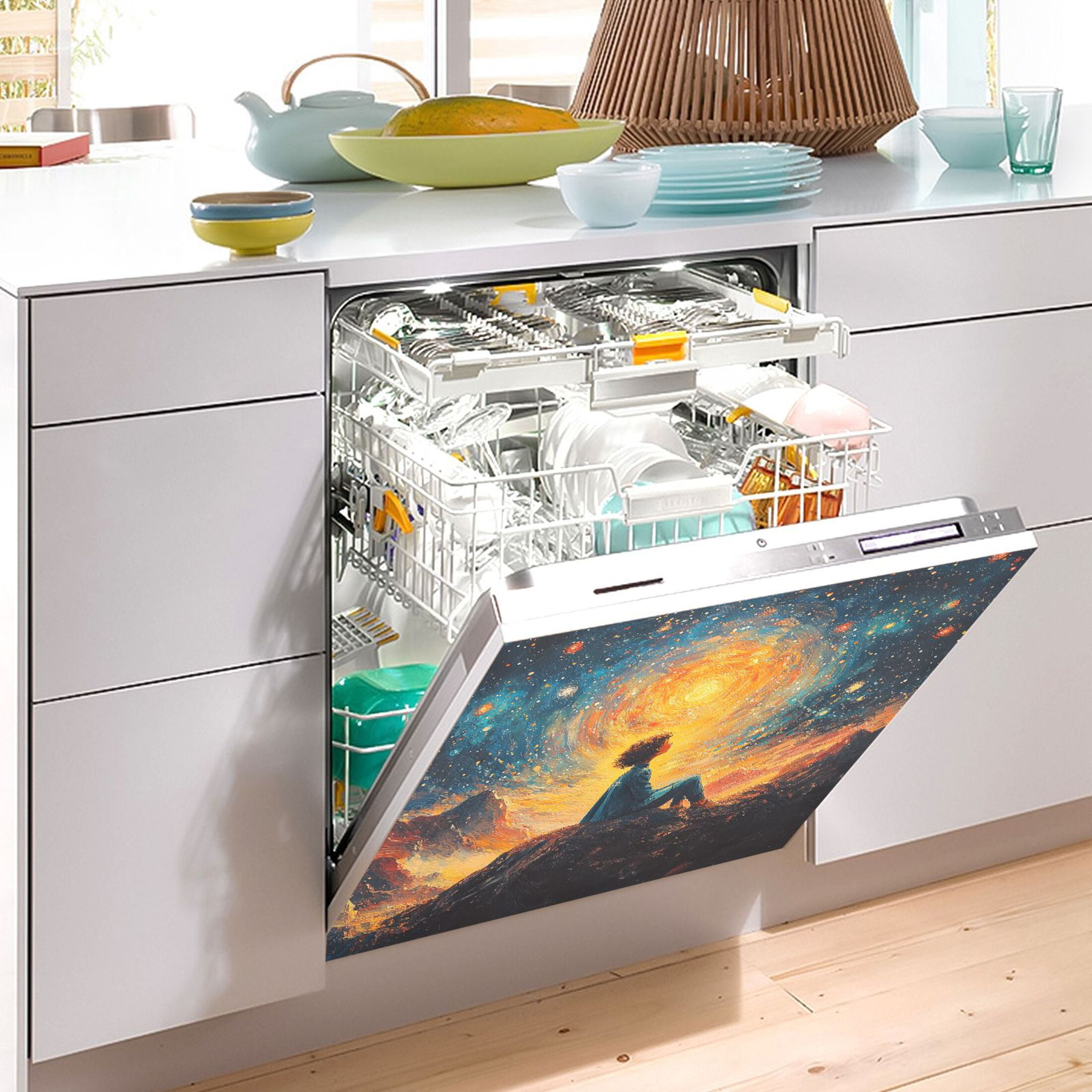 Haosy Dishwasher Magnet Cover Magnetic Fridge Door Cover Home Kitchen Decor Child Look at Stars 23"x 26"