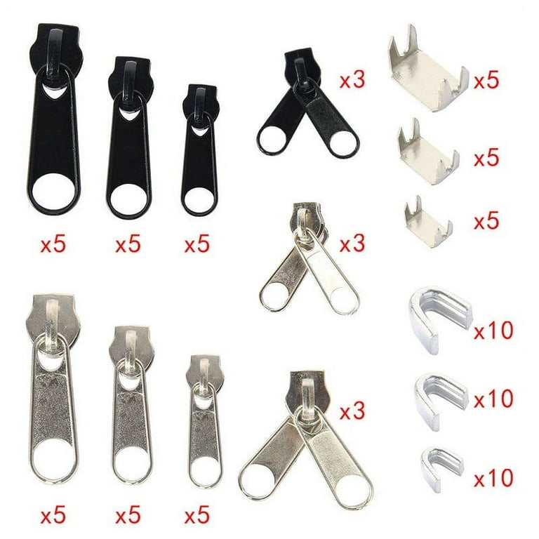 85pcs Metal Zip Slider + Install Pliers Fix Zipper Puller Replacement  Repair Kit