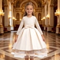 thumbnail image 2 of JAJAHO Flower Girl Dress Kids Girls Princess Birthday Dress Lace Long Sleeve Pleated Midi Party Wedding Formal Ball Gown 4-14Y, 2 of 7