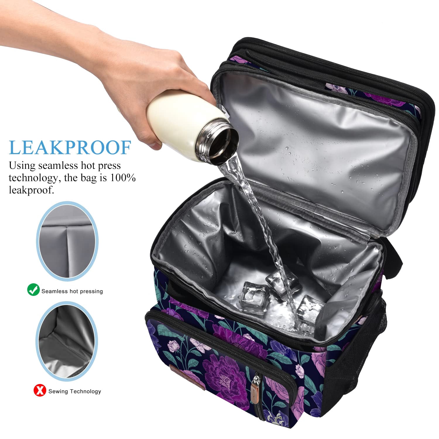 Lunch Bag & Lunch Box for Men Women, Double Deck Leakproof Insulated Soft Large Adult Camping Cooler bag for Work Beach Picnic Travel
