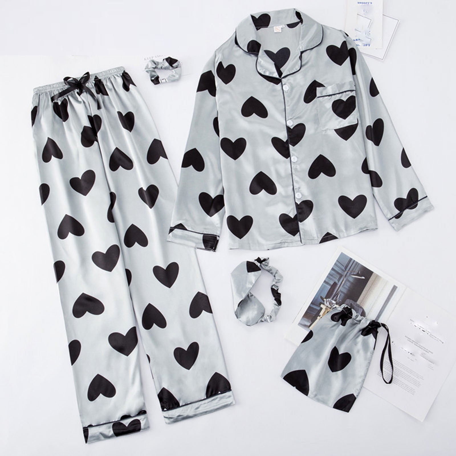 BONIXOOM Pajamas For Women Christmas Pajamas For Family Sleepwear None Long Sleeve Sleepwear Sets Solid Gray L