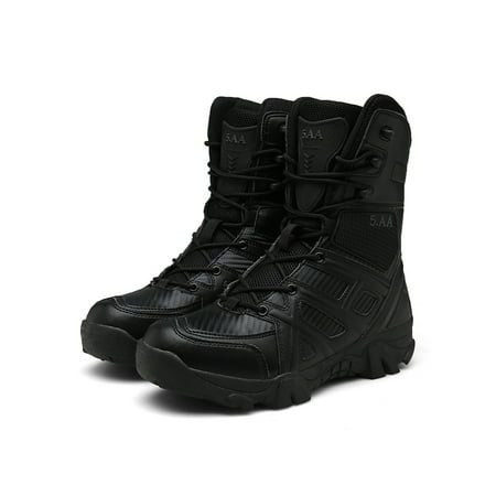 

UKAP Mens Work Booties High Top Tactical Boots Lace Up Combat Boot Casual Round Toe Men Fashion Comfort Black 9.5