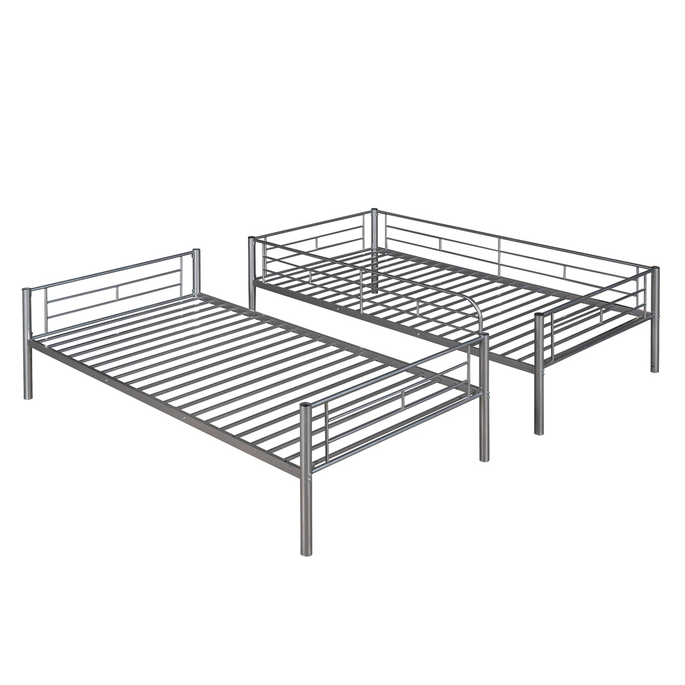 Clipeyh Metal Twin over Twin Bunk Bed with Guardrail and Ladder, Silver