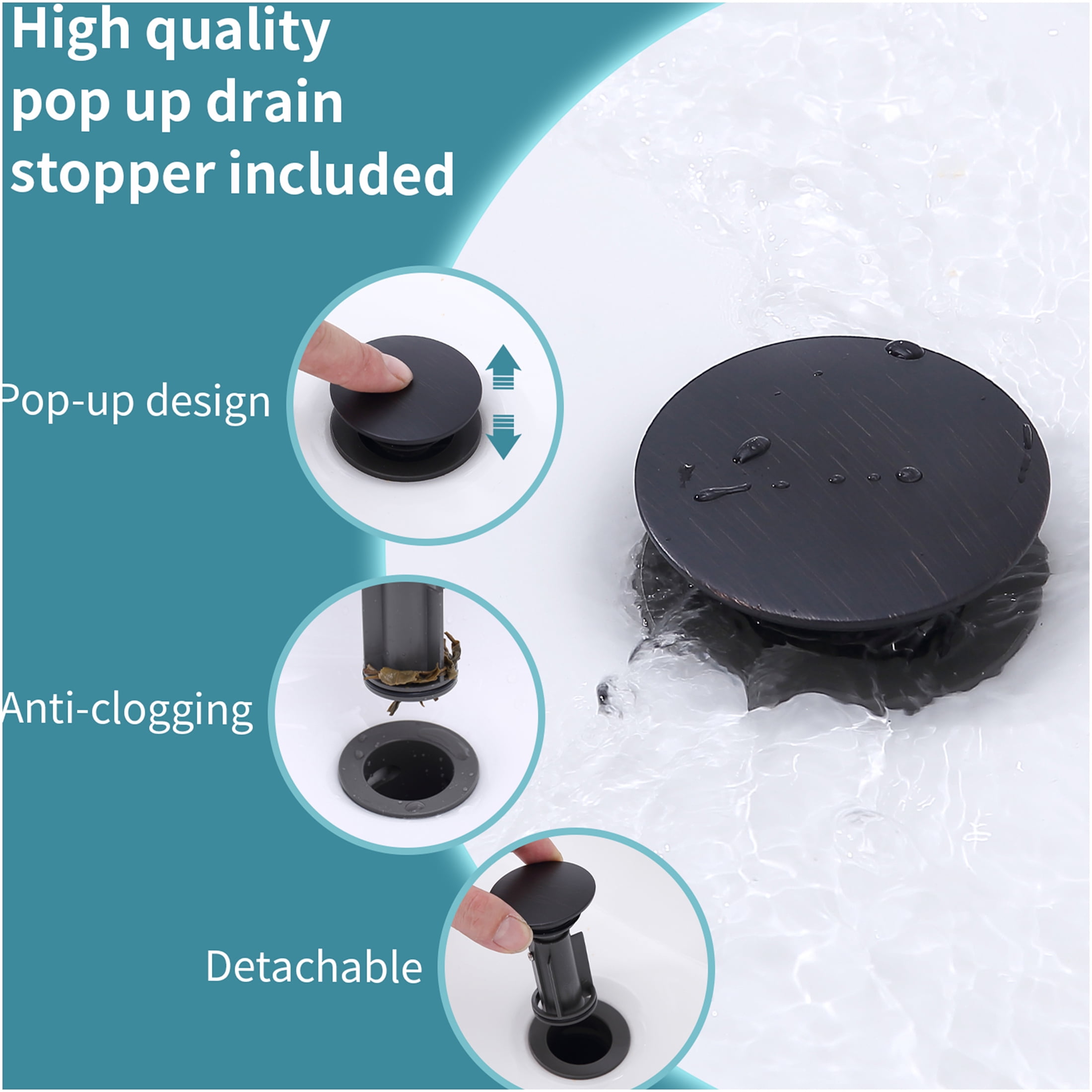 JERFIT 4-inch Centerset Bathroom Faucet 2-Handle Deck Mount in Oil Rubbed Bronze with Pop-Up Drain, Swan Spout, Water-Saving Aerator for Vanity Sink