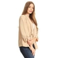 thumbnail image 3 of Women's Fitted Waist Length Jacket Open Front Draped Neck Ruched Sleeves, 3 of 5