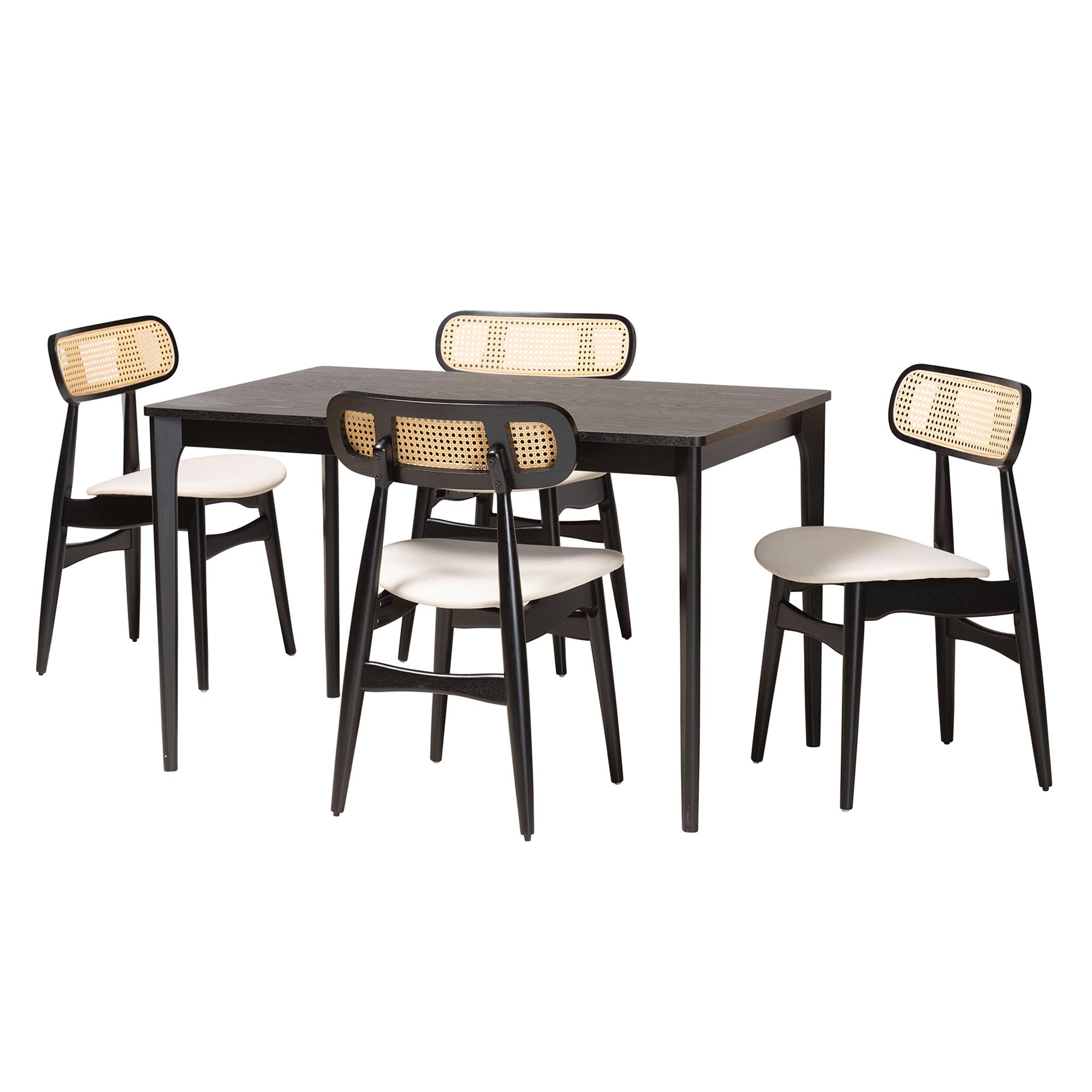 Baxton Studio Dannon Mid-Century Modern Grey Fabric and Natural Oak Finished Wood 7-Piece Dining Set