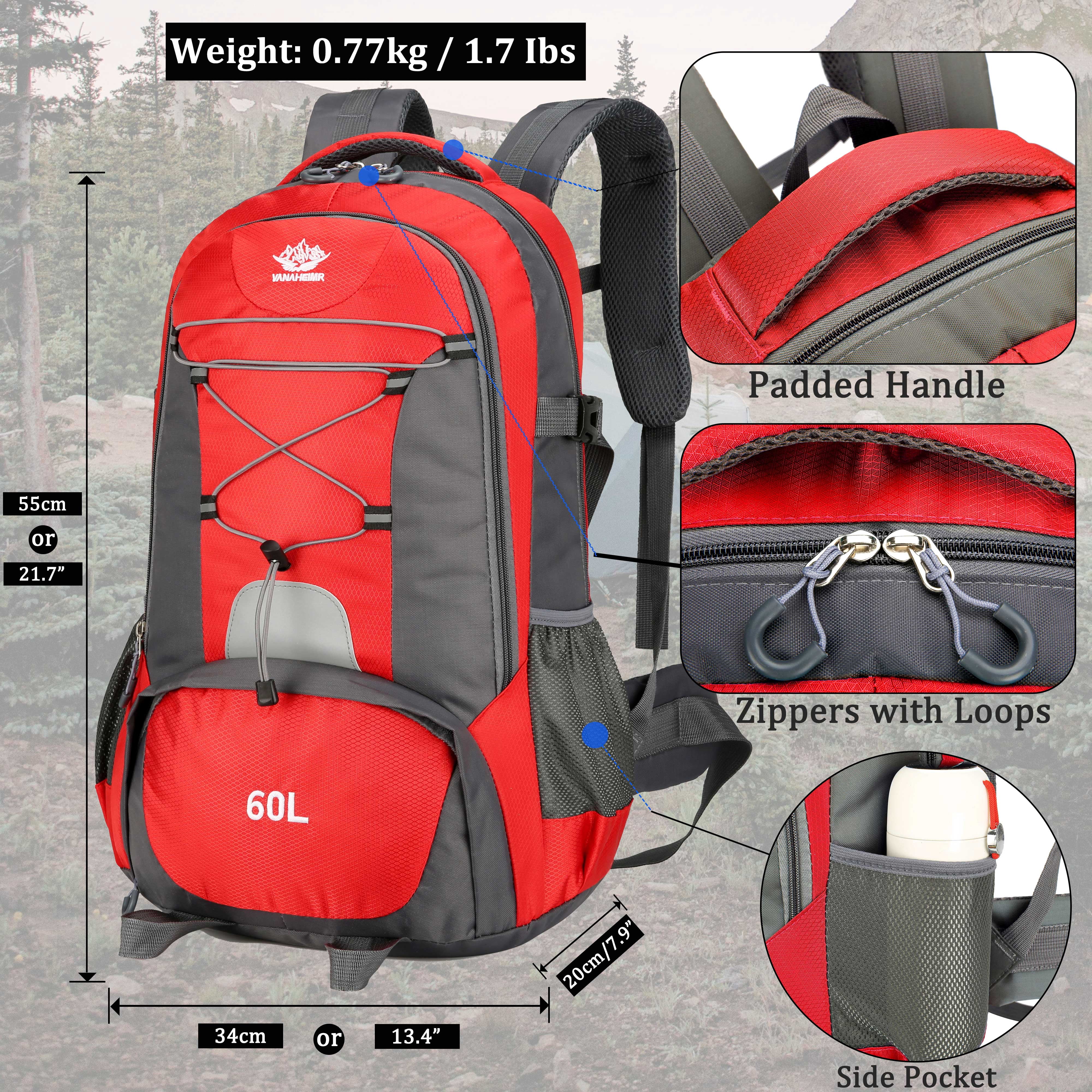 60L Lightweight Hiking Camping Backpack,Hunting Climbing Backpack for Outdoor,Backpack Water Resistant,Tactical Backpack for Men Women