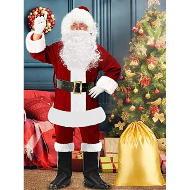 Christmas Santa Claus Costume Set 9PCS Men s Santa Costume Deluxe Santa Suits