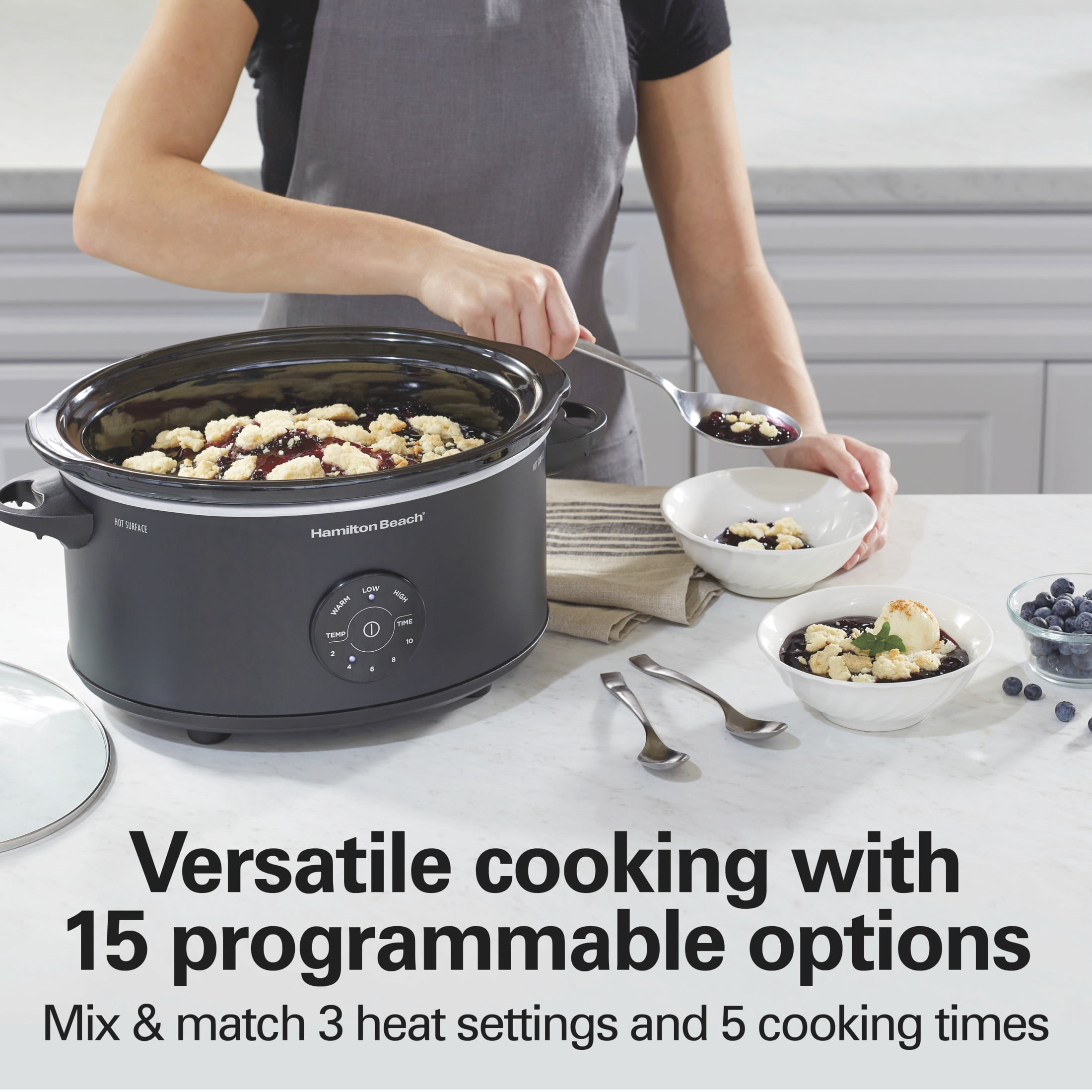 Hamilton Beach 6 Qt Programmable Slow Cooker, Stoneware Crock with Removable Pot, Matte Black