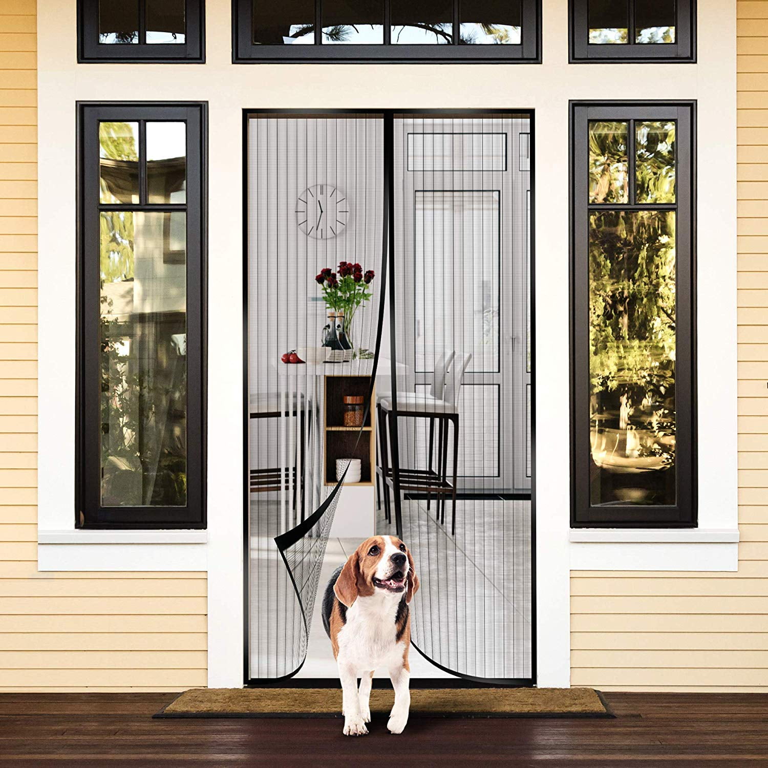Screen Door with Heavy Duty Mesh Curtain and Full Frame Hook