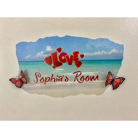 3D Bedroom Wall Decal Sticker For Girls Custom Designs With 3D Butterfly Word Love With Hearts And Cute 3D Butterflies - Love Easily Applied And Removable - Size: 26 In X 24 In