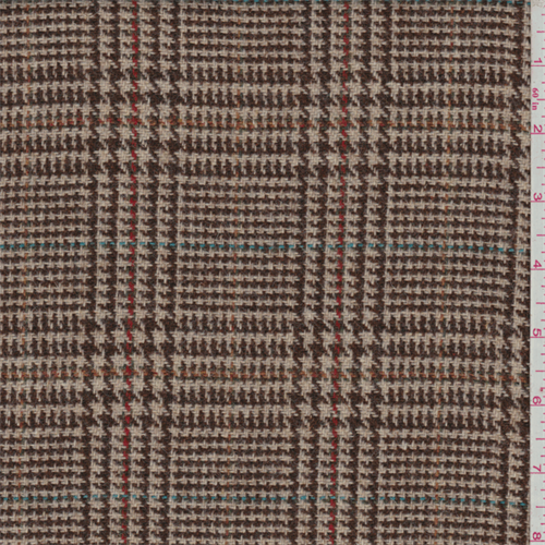 Dark Brown/Beige Glen Plaid Wool Jacketing, Fabric Sold By the Yard