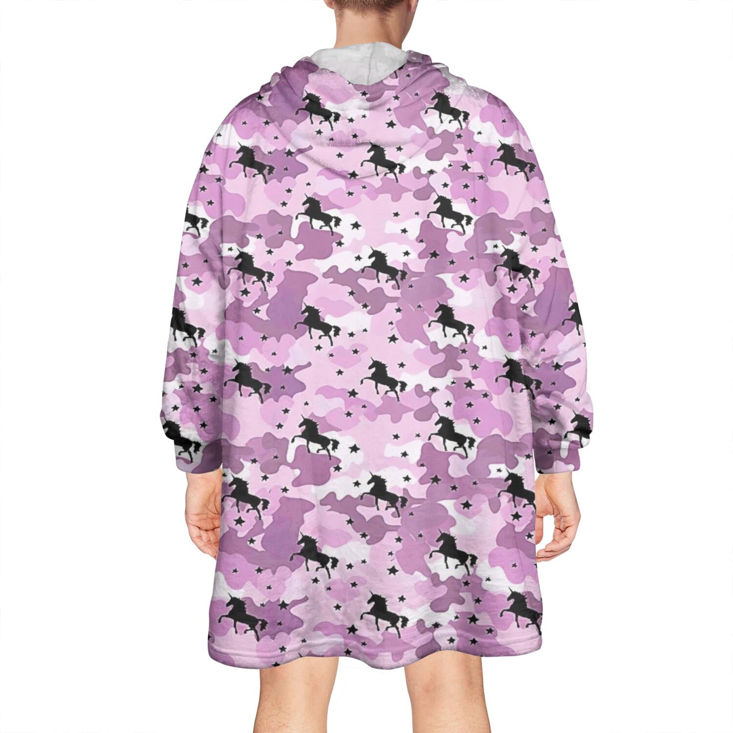 Wearable Oversized Blanket,Pink Cartoon Horse Star Pattern Wearable Blanket Hoodie for Adults,Cozy Hooded Blankets with Super Pockets,Super Warm Fuzzy Pullover for Women & Men