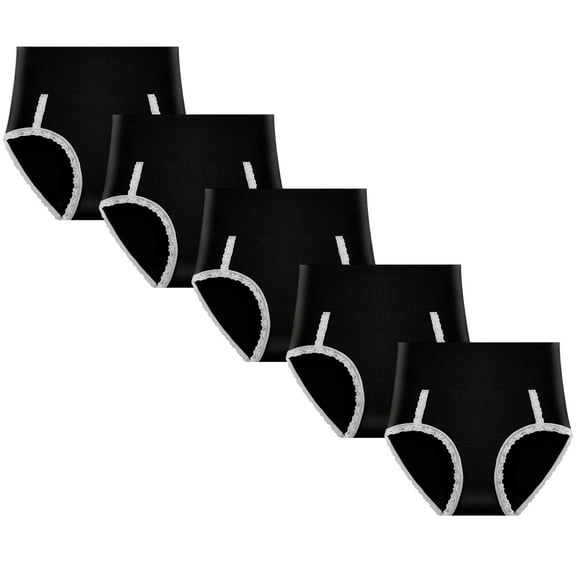 Hbhpov Women's Cotton Stretch underwear, High Waist Brief, Lace Edge, 5-Pack, Sizes S-XXL