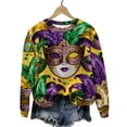 thumbnail image 2 of Felirenzacia Women's Carnival Crewneck Long Sleeve Fleece Pullover Hoodie Top, Purple Mardi Gras Mask Pattern Sweatshirt for Women, S-3XL, 2 of 6